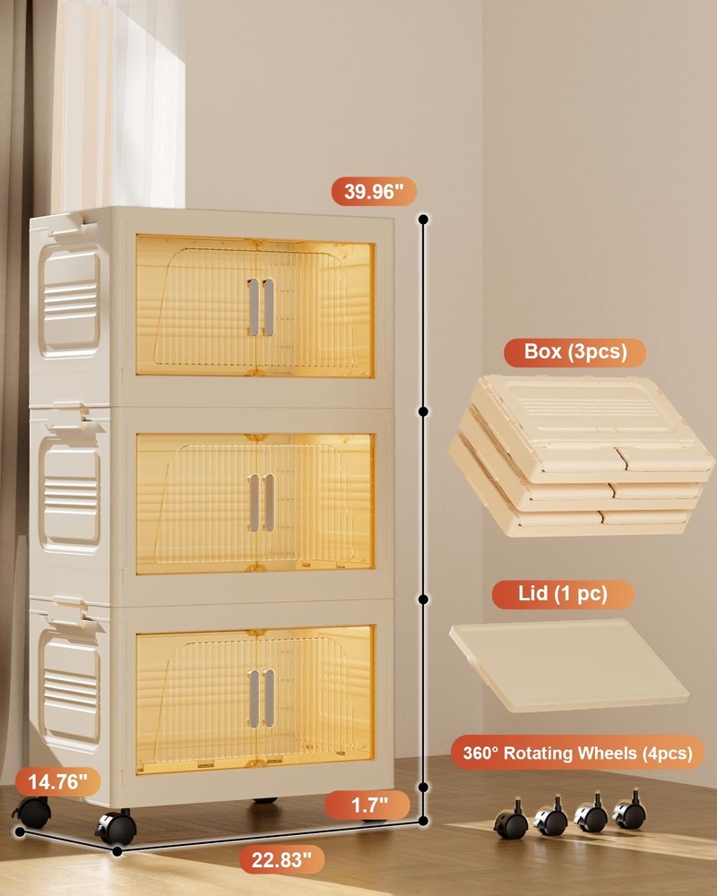 228QT Stackable Storage Bins with Lids 3 Pack, 57Gal Storage Containers with ...