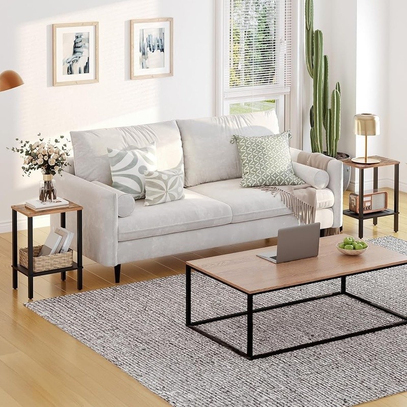 Multi-Functional Space Saving End Table W/ 2-Tier Storage Shelf Home Use