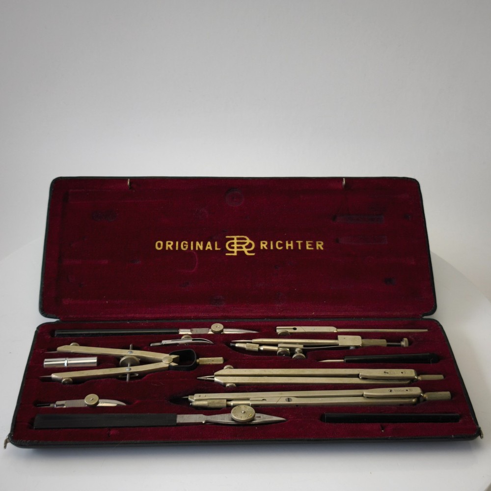 Vintage Drafting Tools Compass Set Richter & Co. Präcision Kopernikus VII #6198