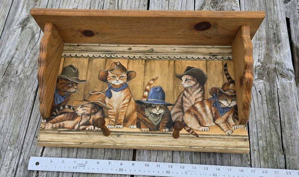 Funny Western Cats Wall Shelf Coat Rack Keys