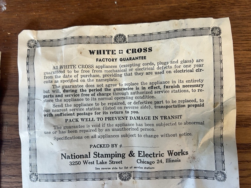 Vintage White Cross Automatic Waffle Iron Model 669 with box.