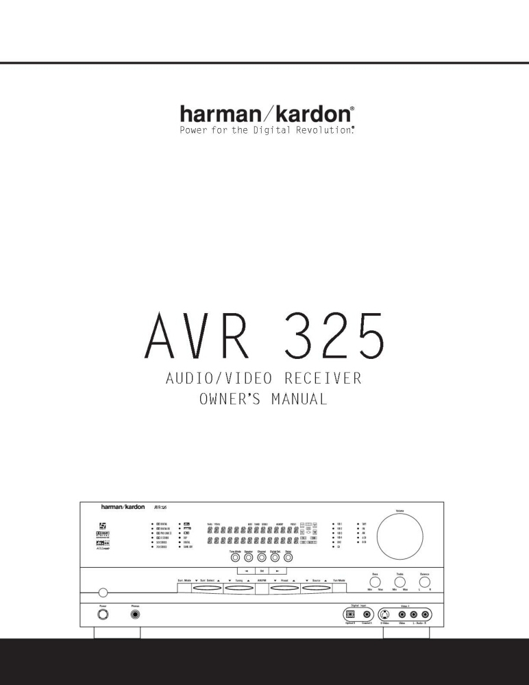 Harman Kardon AVR325 Receiver Owners Manual