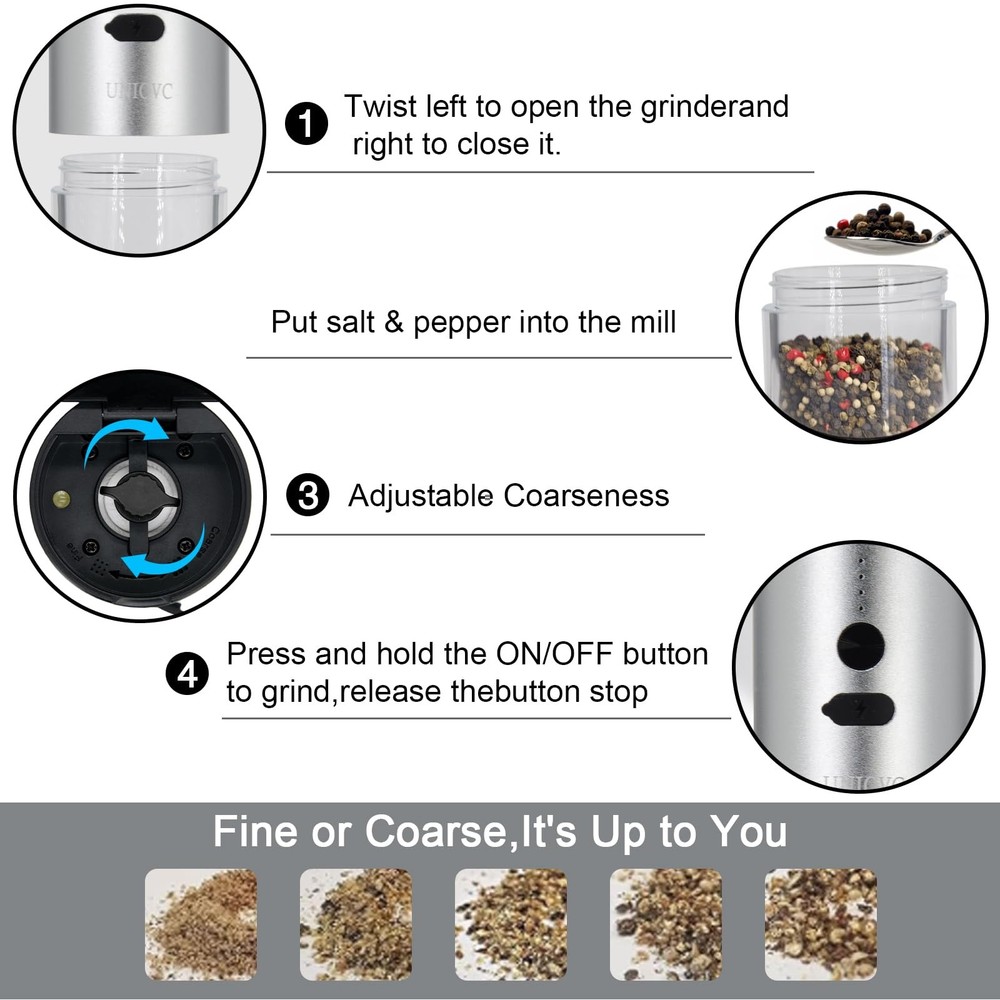 salt and Pepper Grinder Set With USB Rechargeable,Automatic Pepper Grinder wi...