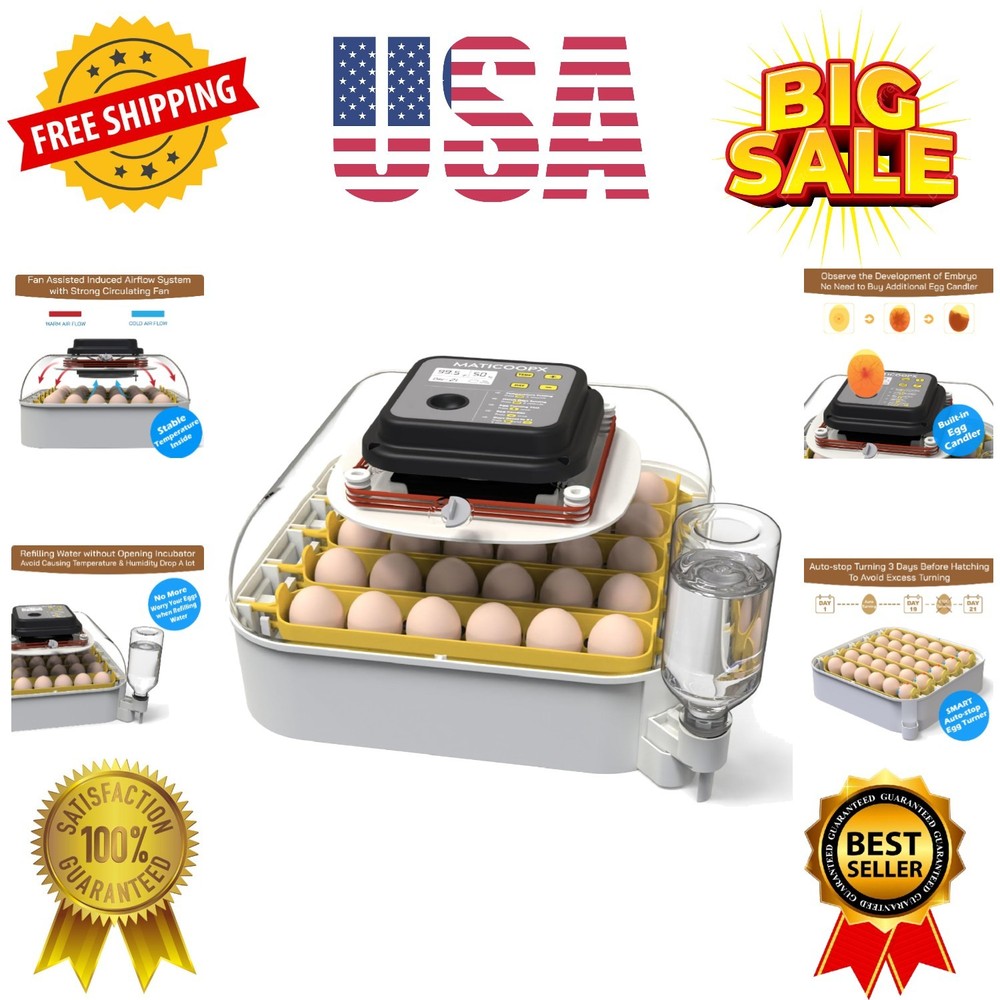 30 Egg Incubator with Humidity Display, Egg Candler, Automatic Egg Turner, fo...