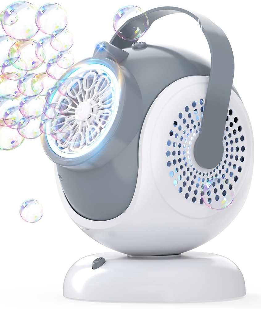 Rechargeable Bubble Machine - Auto 360° Rotation, 75° Tilt Range, 10 Large Wa...