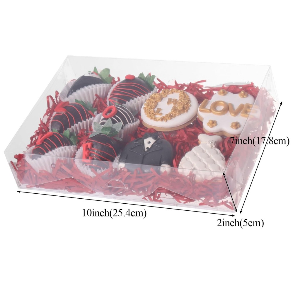 Clear Strawberry Bakery Boxes 4 PCS 10x7x2 inch Cookie Macaron Boxes