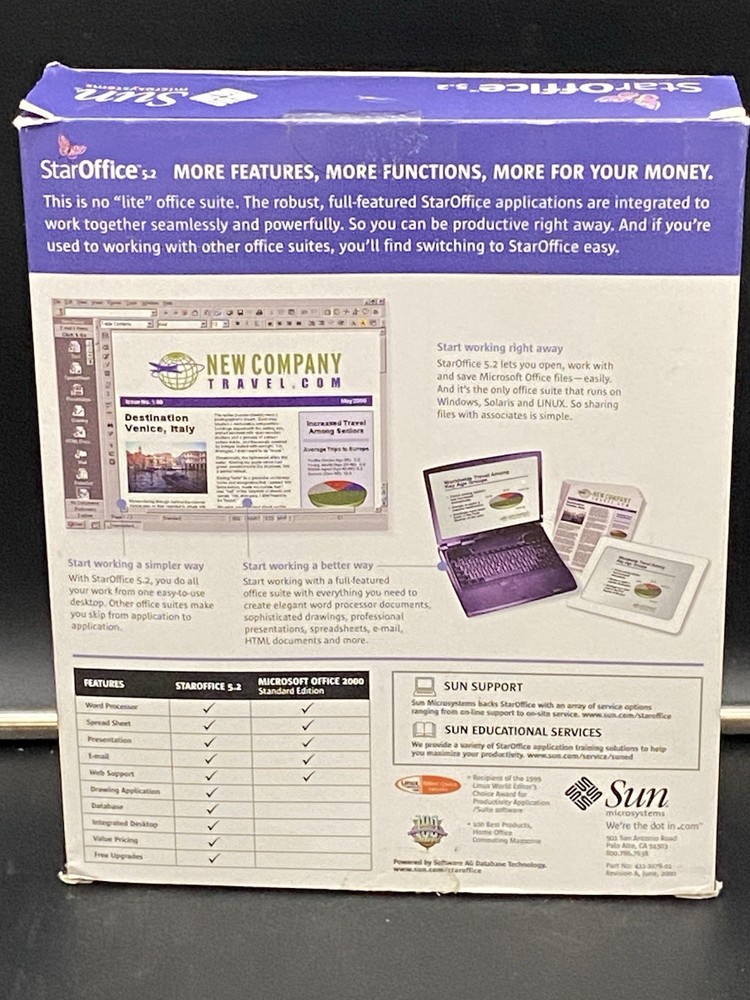 Vtg STAROFFICE 5.2 SUN Microsystems Software English CD-ROM 2000 LINUX Windows
