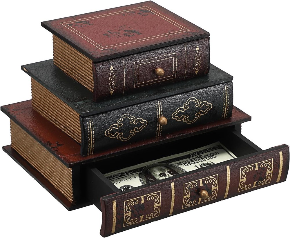 ELLDOO Vintage Decorative Book Box with Three-Layer Medium, Multicolored