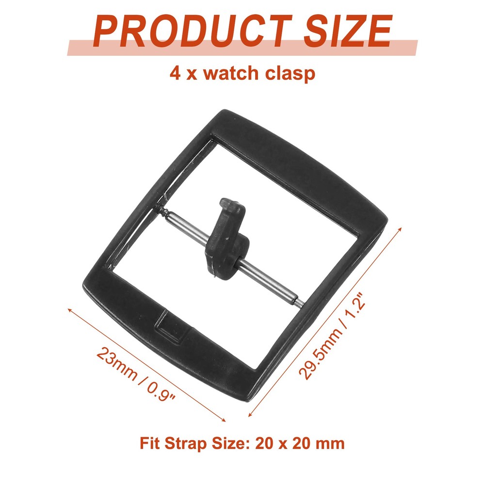 4 Pcs Watch Band Replacement Buckle, 20mm Watch Strap Clasp, Black