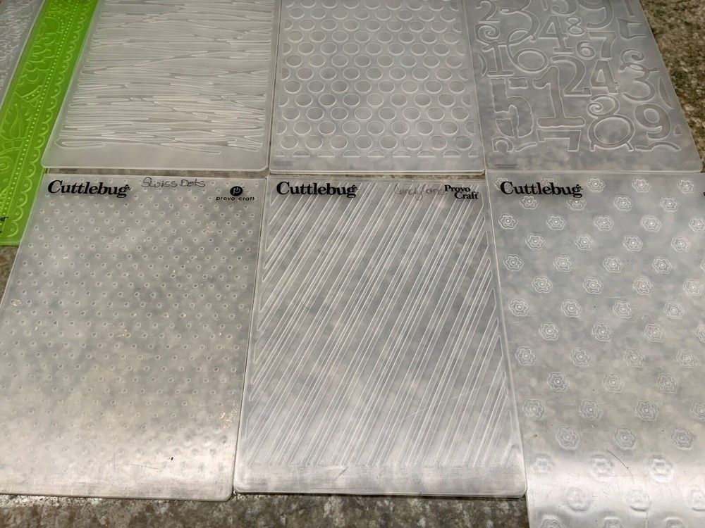Set 8 Cuttlebug Embossing Folders - Branches, Number Collage, Spots, Candy & Dot