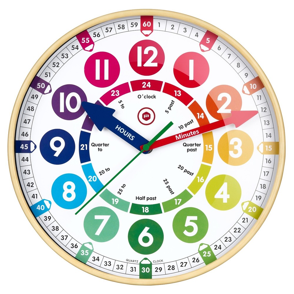 Children’s Learning Large 12” Wall Clock  Safe Acrylic Face, Silent Sweep