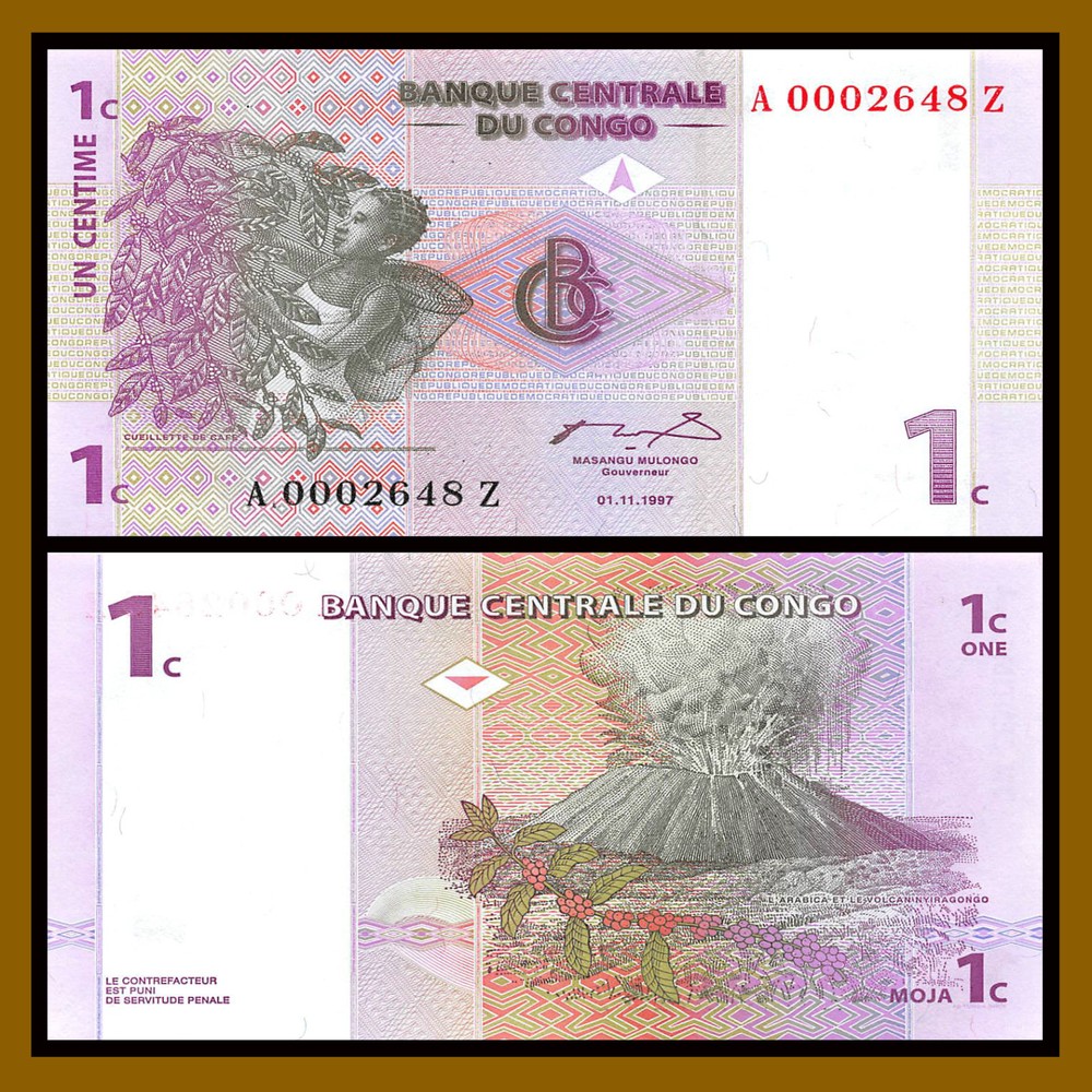 Congo (D.R) 1 Centime, 1997 P-80 Replacement (AZ) Unc