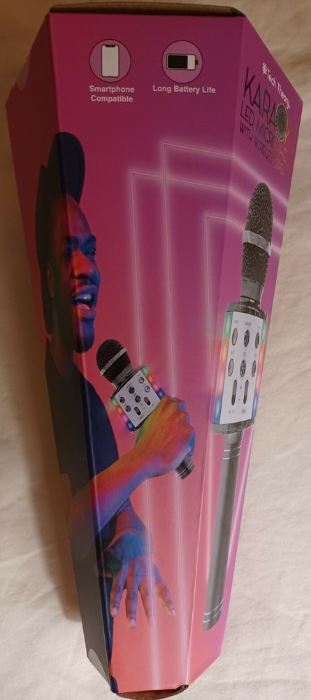 Karaoke Microphone with speaker. USB charging, Bluetooth. With flashing lights.