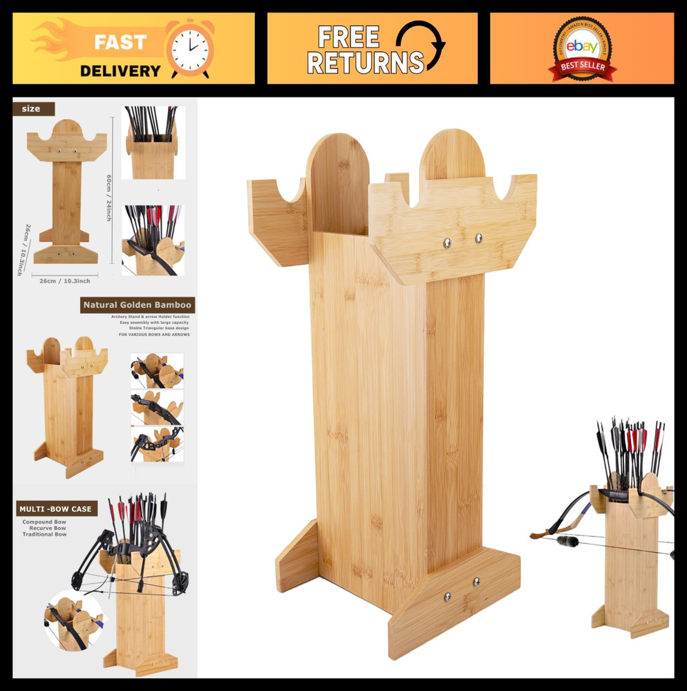 Portable Bamboo Bow Holder Stand for Recurve, Traditional & Compound Bows