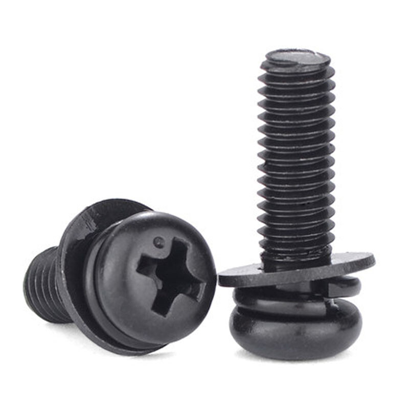 M3 M4 Phillips Screw Round head Spring With Pad Combination Screws Black
