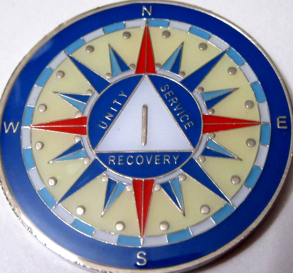 Alcoholics Anonymous medallion year 1 Compass AA Sober Chip token
