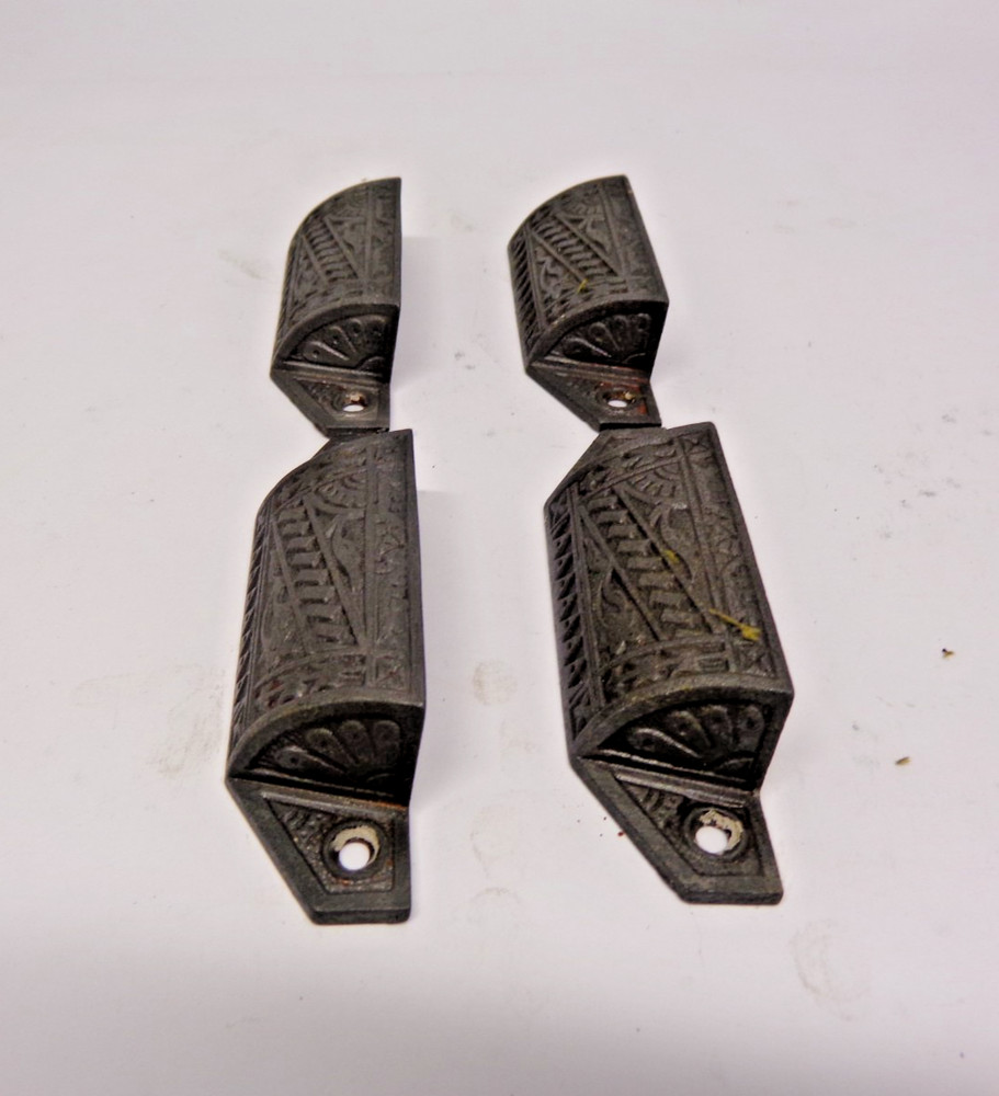 Antique Original Set of Four Cast Iron Victorian Drawer Pulls