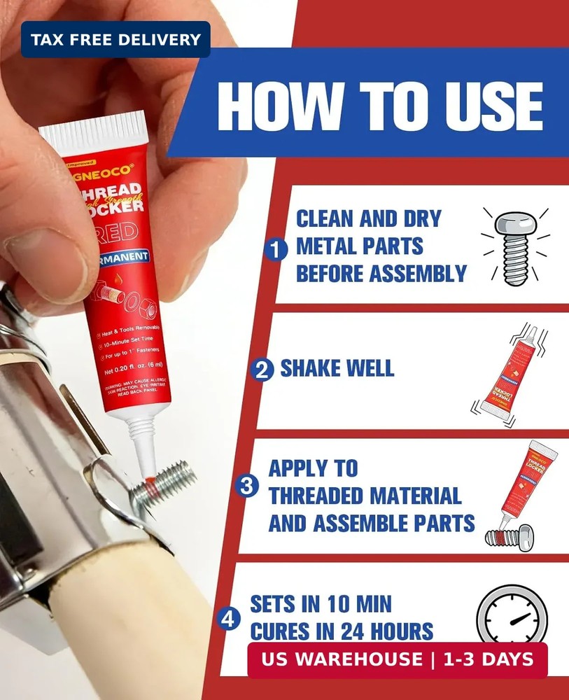 2 Pack Thread Locker Blue and Red 6mlx2 - Medium and Strong StrengthThreadlocker