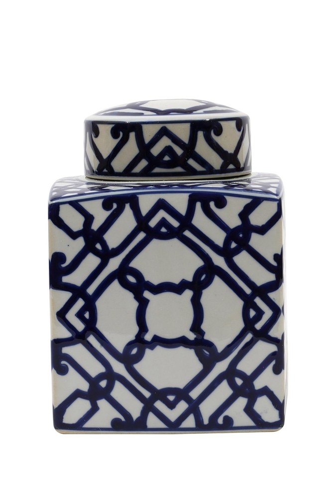Blue & White Ceramic Ginger Jar with Lid