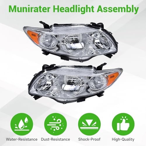 Headlights Assembly Silver Headlamp Replacement for 2009-2010 Corolla Driver