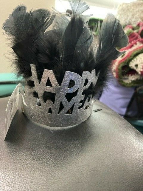 Happy New Year Silver & Black Feathered Tiara New!