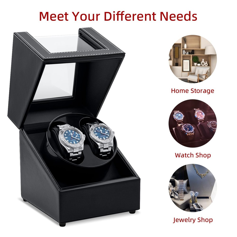 Mcbazel Watch Winder for Automatic Watches, Double Black PU Leather