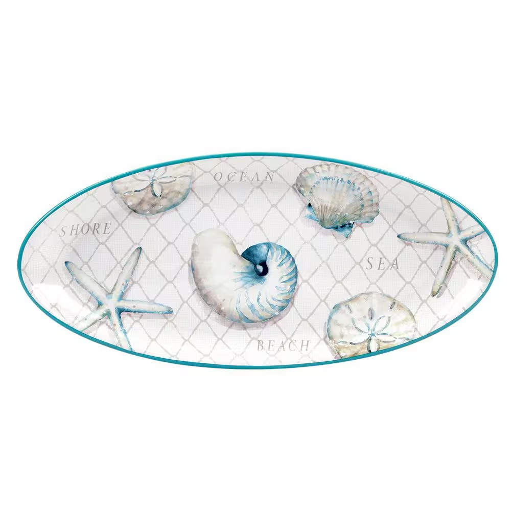 Ocean View 9.75 In. Multi-Colored Earthenware Oval Fish Platter