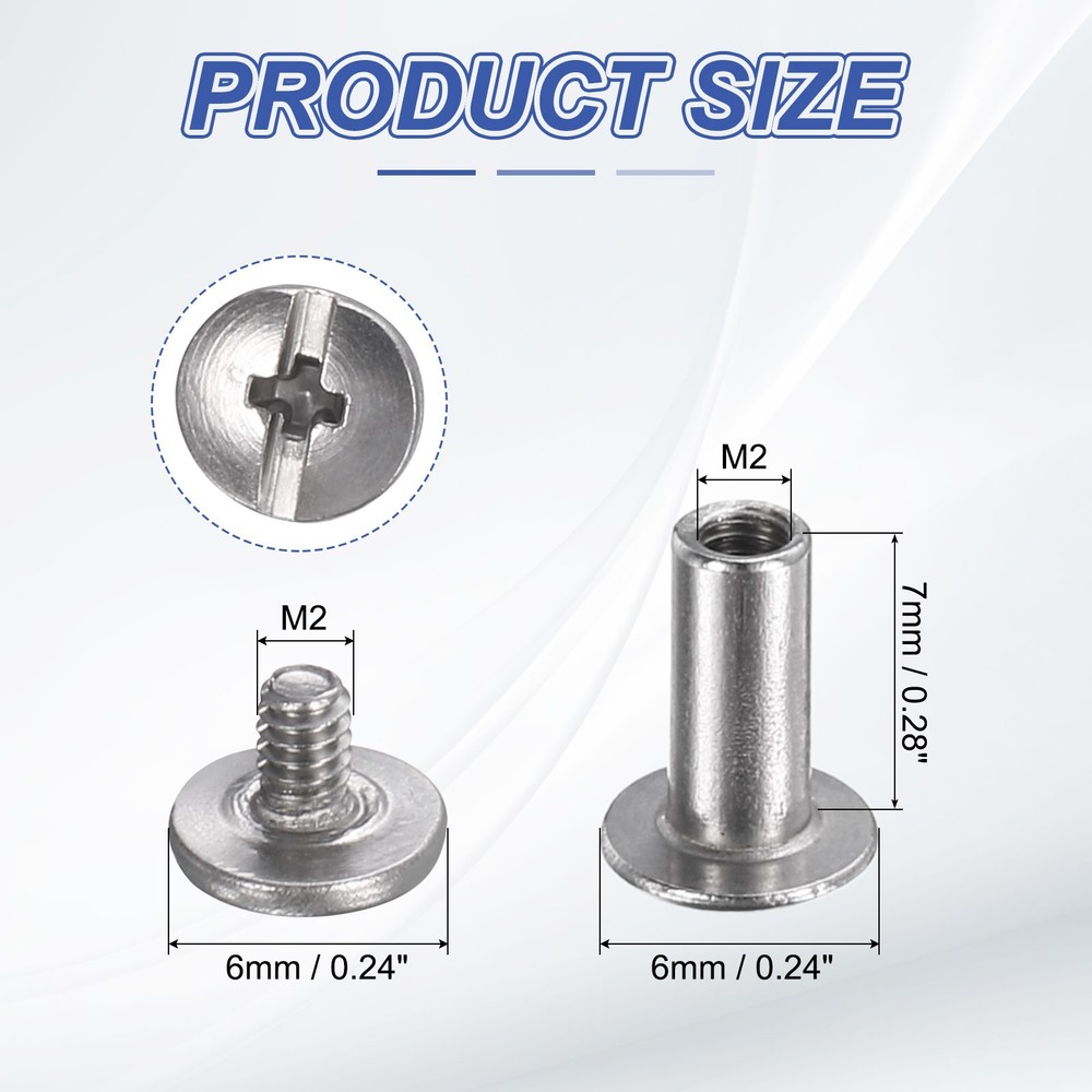 40set Phillips Chicago Screw M2x7mm Binding Post Screw, Silver