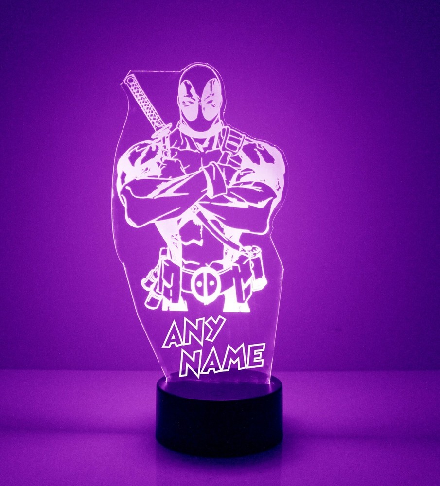 Deadpool, Personalized FREE, LED Night Light Lamp + Remote, Light Up Deadpool