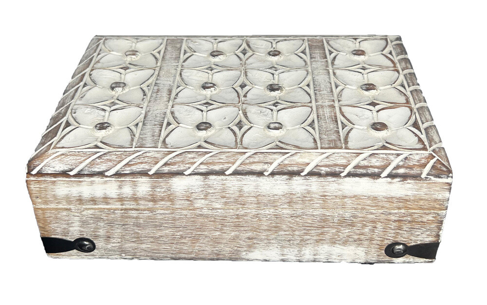 Whitewashed Mango Wood Engraved Box
