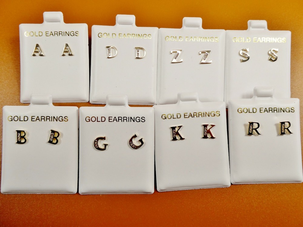 10K REAL SOLID YELLOW GOLD ALPHABET INITIAL PUSH BACK EARRINGS