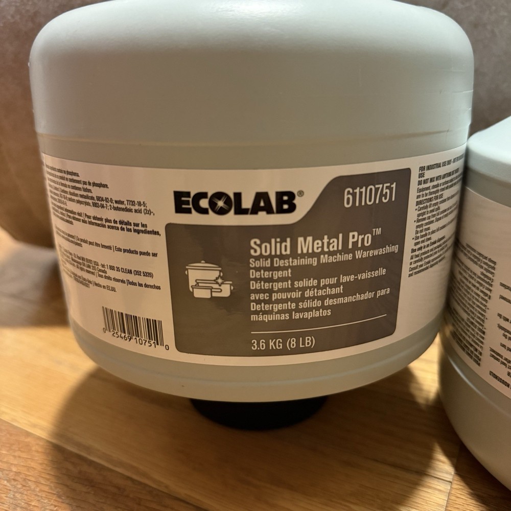 2x ECOLAB Solid Metal Pro 6110751 Solid Destaining Machine Warewashing Detergent