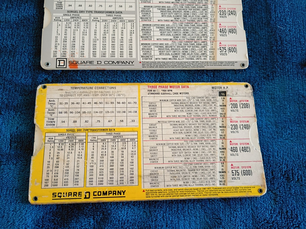 2- Vintage Square D Motor Data Calculators 1987 and 1990.