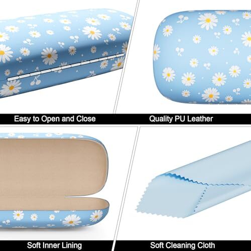 Eyeglasses Case, Hard Shell Protective Case for Glasses, Unisex for Blue Daisy