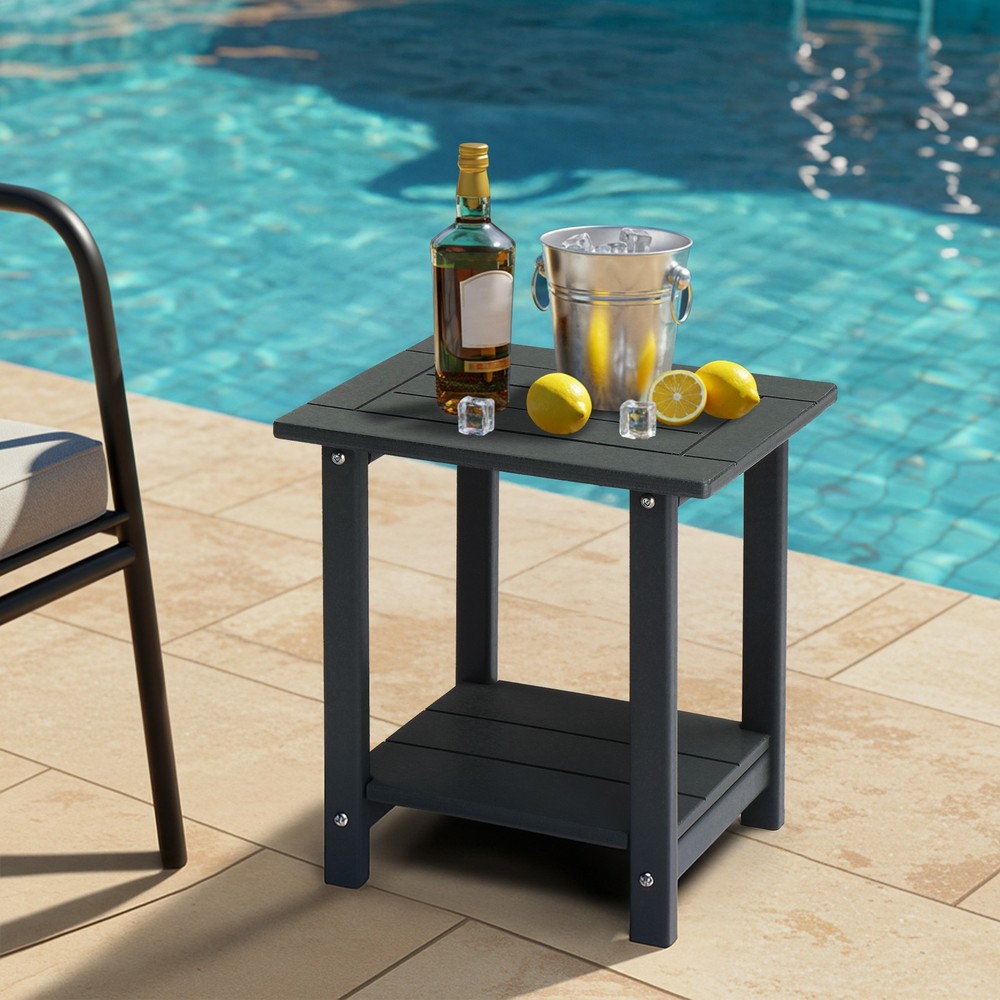 2-Tier Outdoor Side Table, Weather Resistant End Table Small Outdoor Table,
