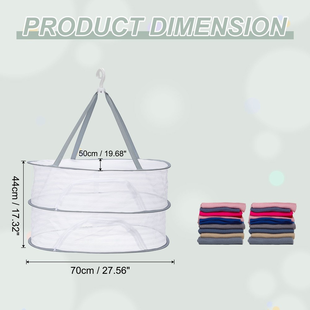 28" Herb Drying Rack Hanging 2 Layer Hanging Mesh Net with Zipper, Grey