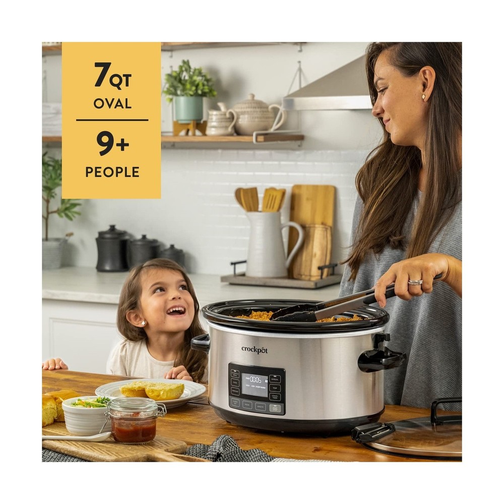 Crock-Pot 7-Quart Slow Cooker, Portable Programmable with Timer, Locking Lid,...