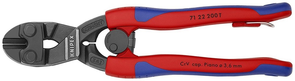 Knipex 7122200TBKA 8" Angled High Leverage Cobolt Cutters, Tether Attachment
