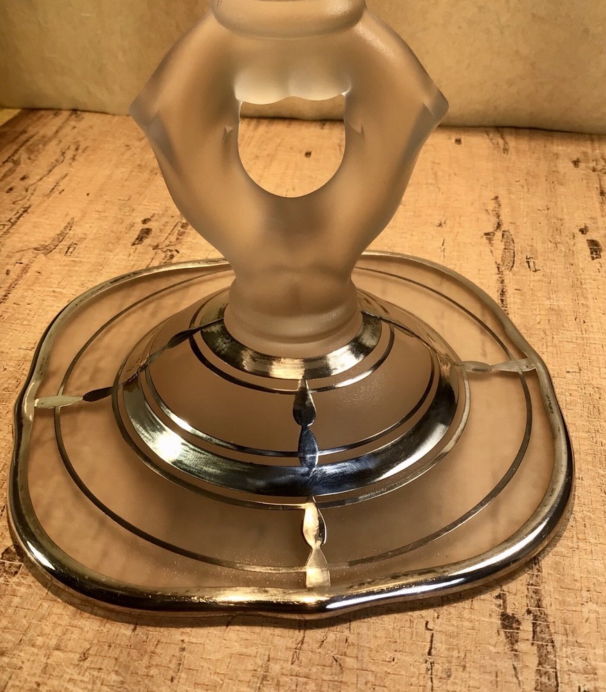 VINTAGE GLASS STERLING SILVER OVERLAY CANDLESTICK HOLDER