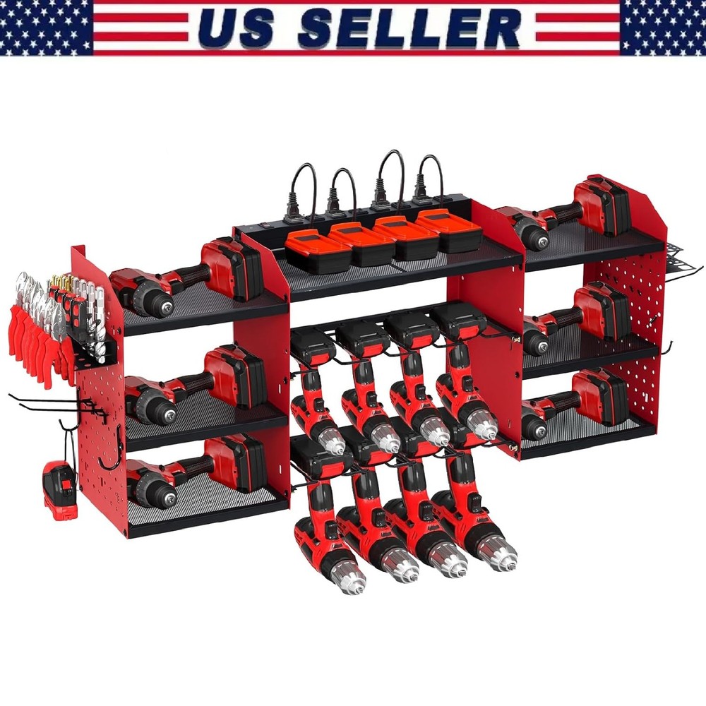 Heavy Duty Power Tool Organizer Wall Mount, 3-Layer Drill Storage Shelf Garage