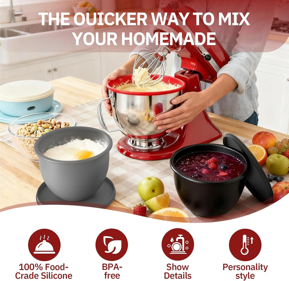 Silicone Liners for Kitchenaid 5QT Mixers - 3-Pack with Lids