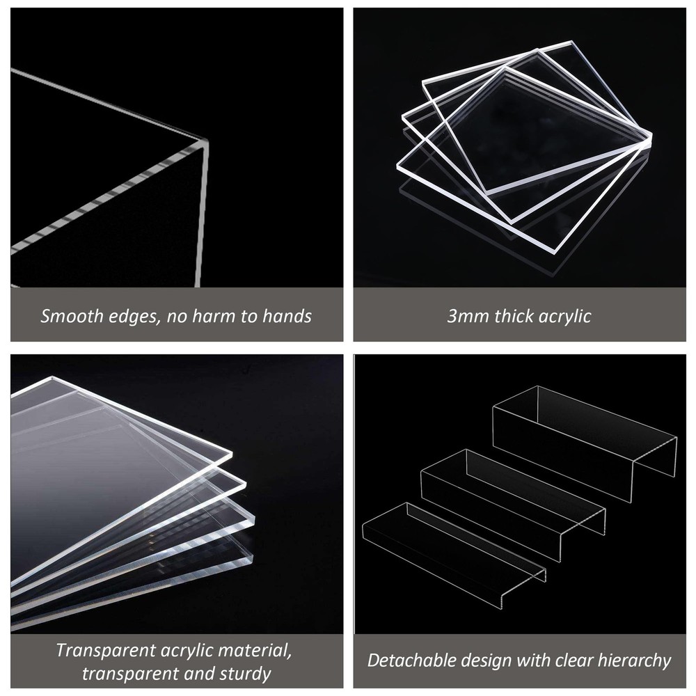 Sezanrpt Clear Riser Display Shelf 3pcs, Desktop Rectangular Acrylic