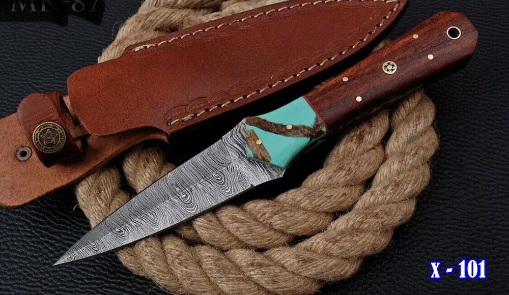 10" handmade Damascus steel hunter fixed blade double edged dagger boot knife