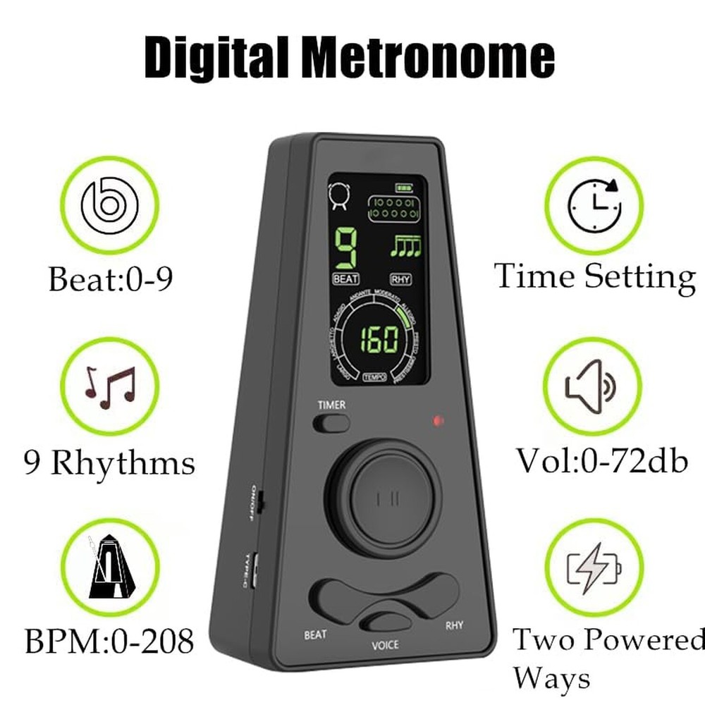 Digital Metronome for Piano Guitar Drum Violin with Timer Vocal headphone Jac...