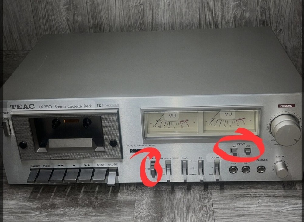 TEAC CX-350 CASSETTE DECK - Rec Mute & Input Knob Button.