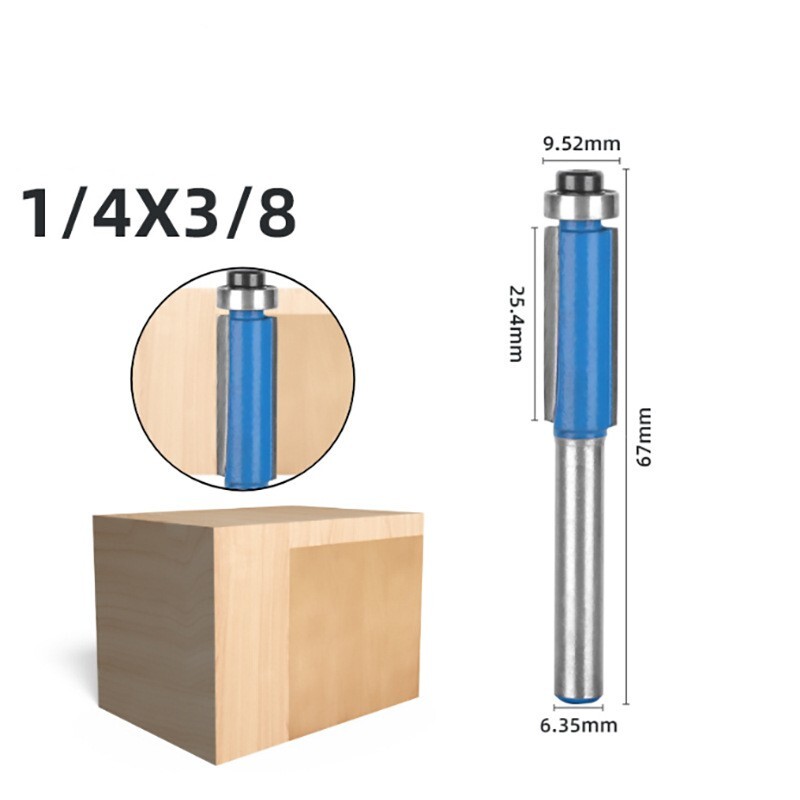 4Pcs Flush Trim Router Bit- End Bearing 1/4" Shank