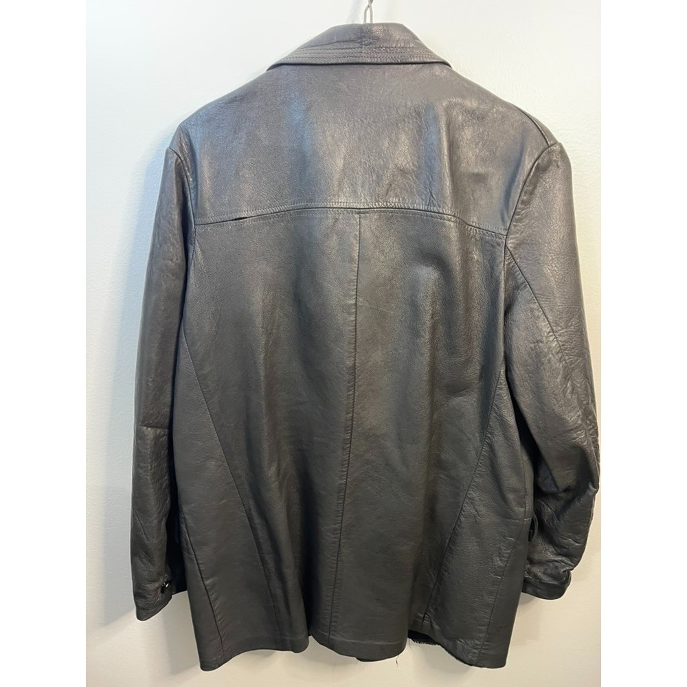 Unbranded Mens Black Leather Button Front Collared Jacket Size XL