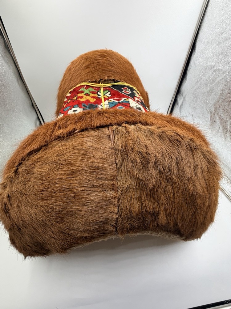 Vintage Middle Eastern Camel Saddle Foot Stool Leather Animal Hide Boho Decor