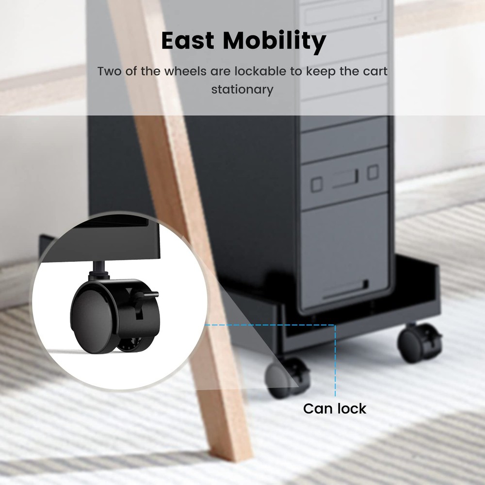Computer Tower Stand, Mobile CPU Holder with 4 Caster Wheels Computer Tower S...