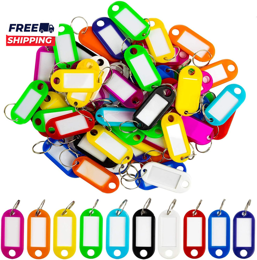 60 Pcs Key Ring Tags - Key Tags Plastic Assorted Colours,Identifiers,Name and La